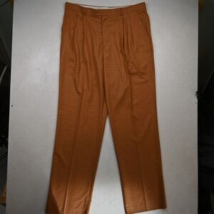 NEW Stacy Adams 42x38 Orange Windowpane Pleated Full Cut Dress Mens Pants